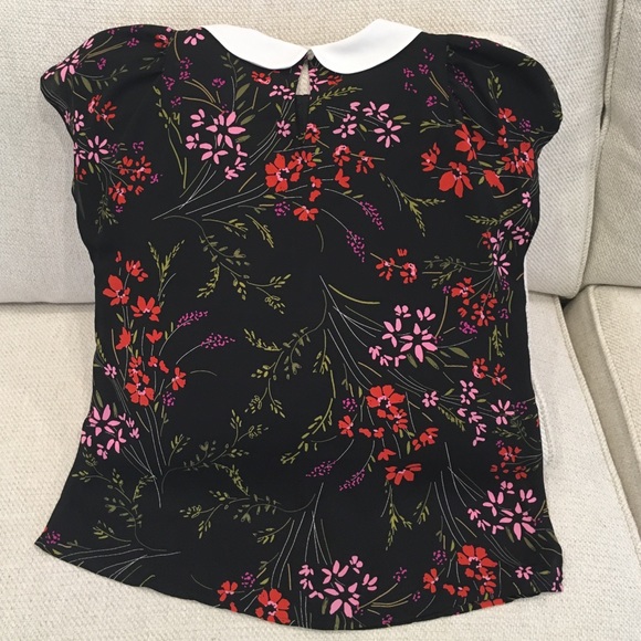 CeCe Floral Short Sleeve Top With Collar, Size XS - Picture 2 of 5